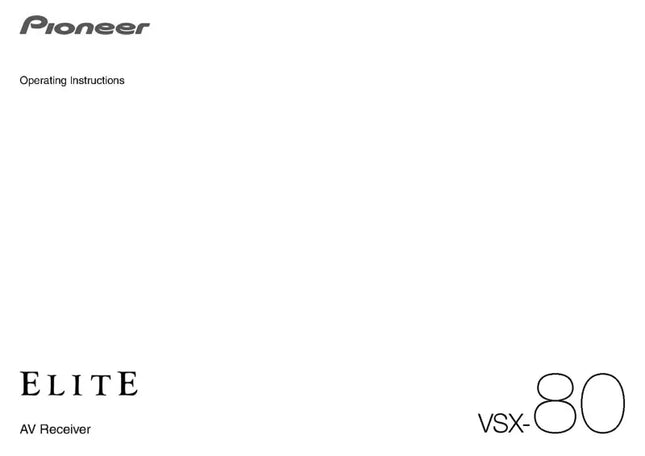 Pioneer VSX-80 Receiver Owners Manual