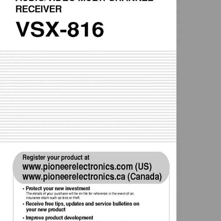Pioneer VSX-816 Receiver Owners Manual