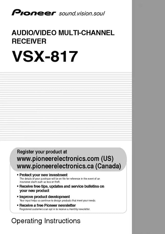 Pioneer VSX-817 Receiver Owners Manual
