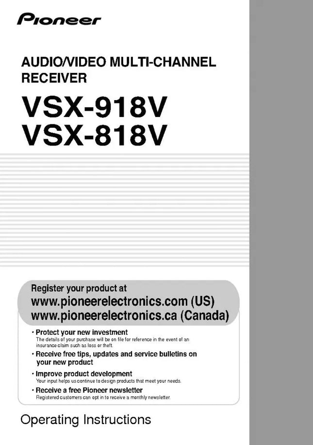 Pioneer VSX-818V Receiver Owners Manual