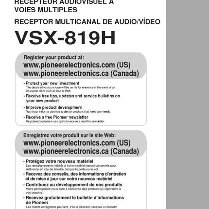 Pioneer VSX-819H Receiver Owners Manual