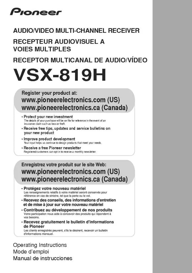 Pioneer VSX-819H Receiver Owners Manual