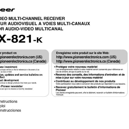 Pioneer VSX-821 k Receiver Owners Manual