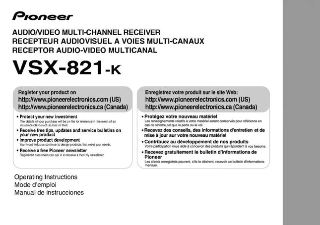 Pioneer VSX-821 k Receiver Owners Manual