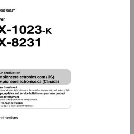 Pioneer VSX-8231 Receiver Owners Manual