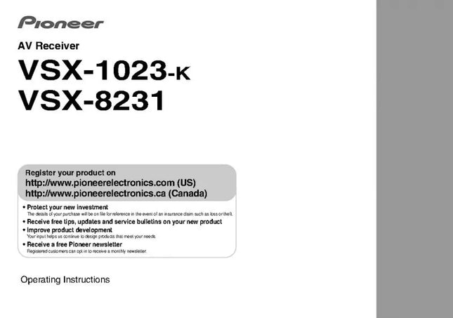 Pioneer VSX-8231 Receiver Owners Manual