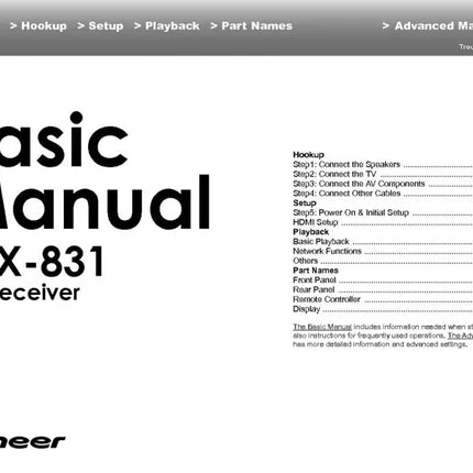 Pioneer VSX-831 Receiver Owners Manual