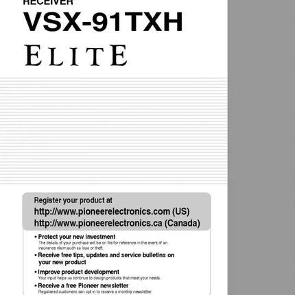 Pioneer VSX-90TXH Receiver Owners Manual