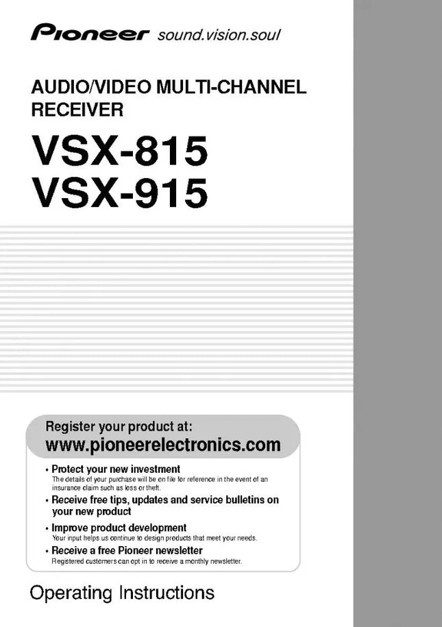 Pioneer VSX-915 Receiver Owners Manual