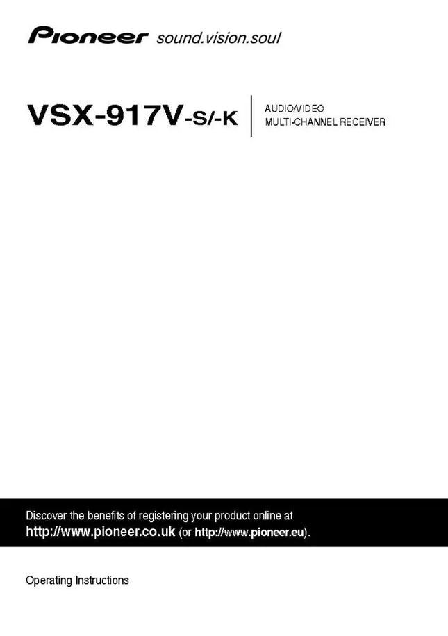 Pioneer VSX-917V Receiver Owners Manual
