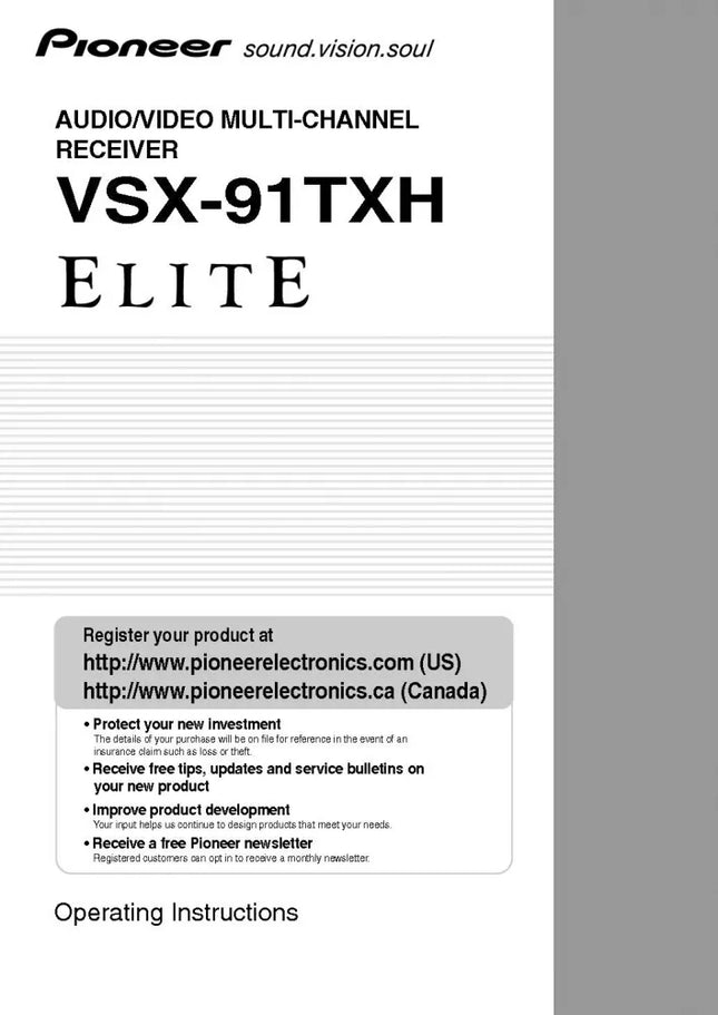 Pioneer VSX-91TXH Receiver Owners Manual