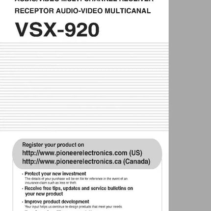 Pioneer VSX-920 Receiver Owners Manual