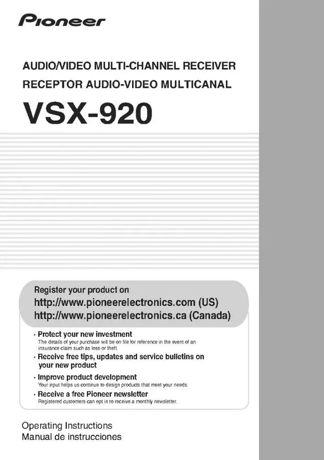 Pioneer VSX-920 Receiver Owners Manual