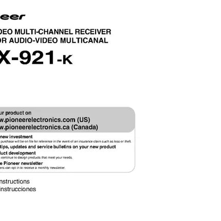 Pioneer VSX-921 K Receiver Owners Manual