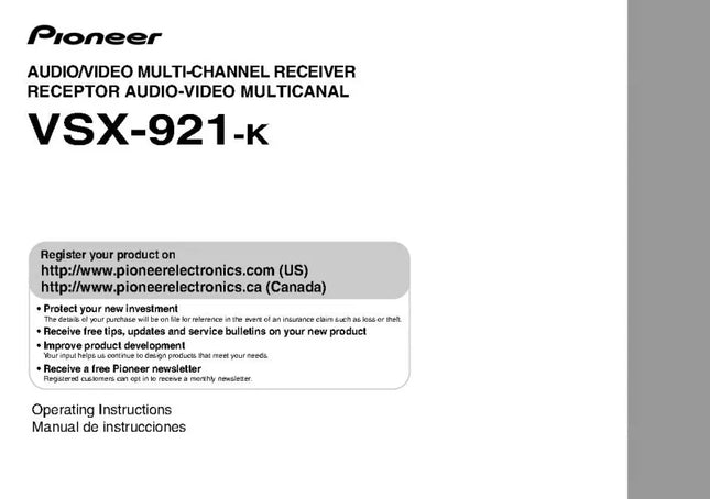 Pioneer VSX-921 K Receiver Owners Manual