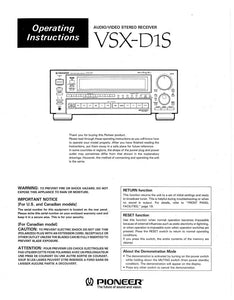 Pioneer VSX-D1S Receiver Owners Manual