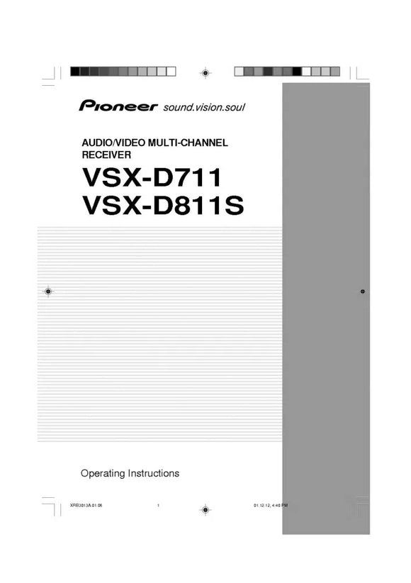 Pioneer VSX-D711 Receiver Owners Manual