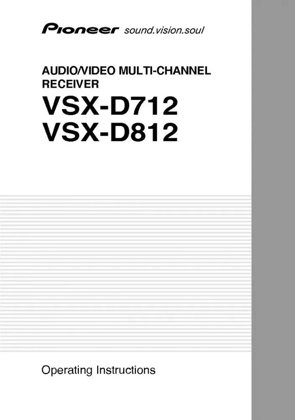 Pioneer VSX-D812 Receiver Owners Manual