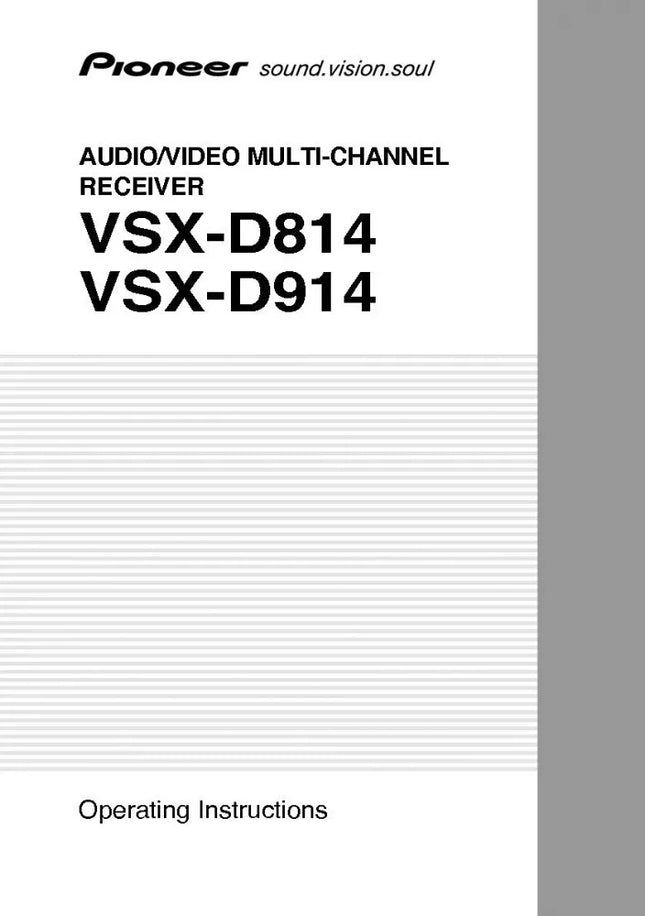 Pioneer VSX-D914 Receiver Owners Manual