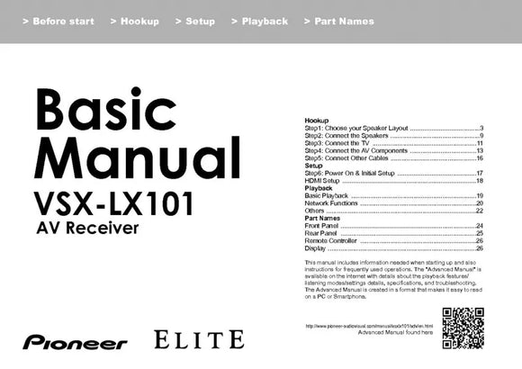 Pioneer VSX-LX101 Receiver Owners Manual
