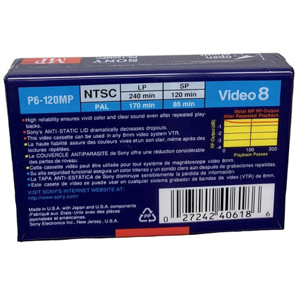 Sony 120min 8mm MP Standard Grade Video Cassette Tape P6-120MPC Back