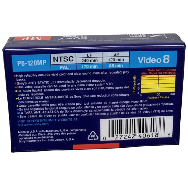 Sony 120min 8mm MP Standard Grade Video Cassette Tape P6-120MPC Back