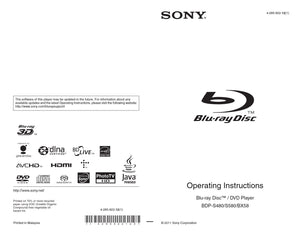 Sony  BDP-BX58 Blu-ray Player Owners Manual