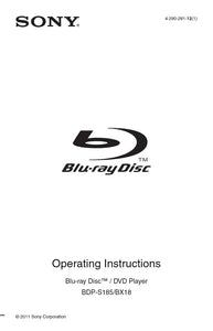 Sony  BDP-S185 Blu-ray Player Owners Manual