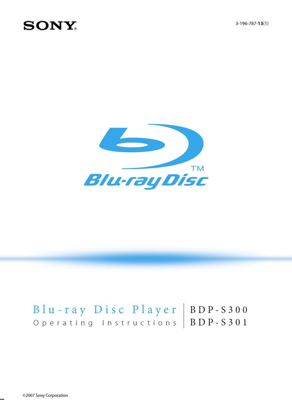 Sony  BDP-S301 Blu-ray Player Owners Manual