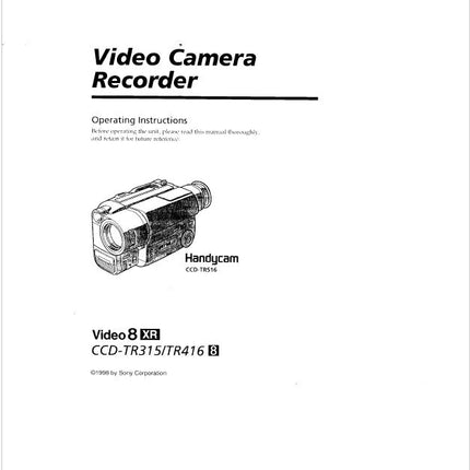Sony CCD-TR315 Camcorder Owners Manual