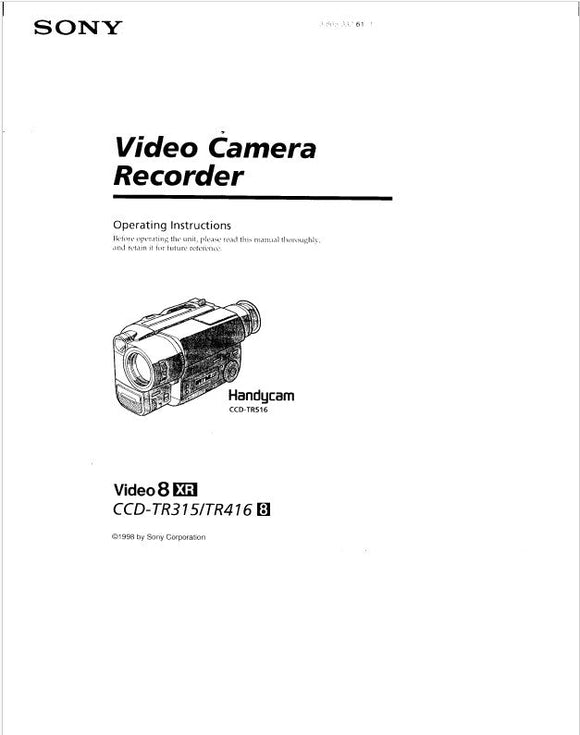 Sony CCD-TR315 Camcorder Owners Manual