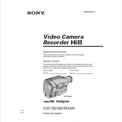 Sony CCD-TR3300 Camcorder Owners Manual