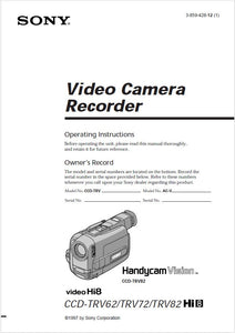 Sony CCD-TR62 Camcorder Owners Manual