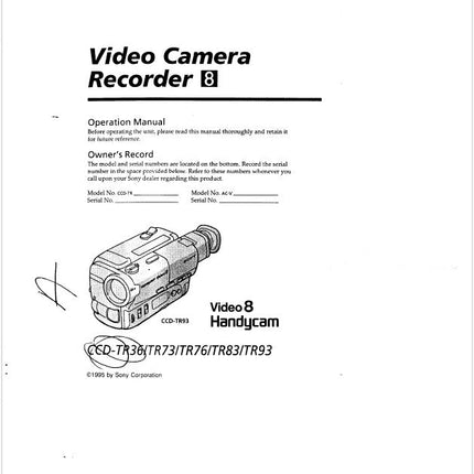 Sony CCD-TR93 Camcorder Owners Manual