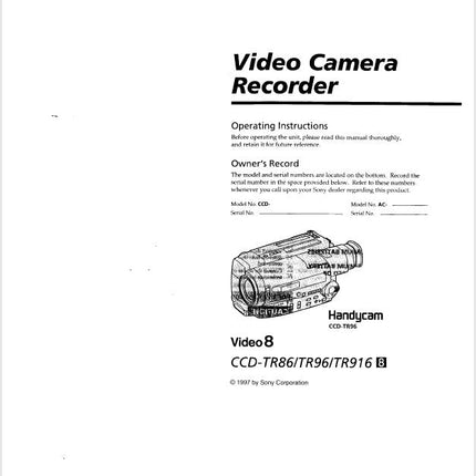 Sony CCD-TR96 Camcorder Owners Manual