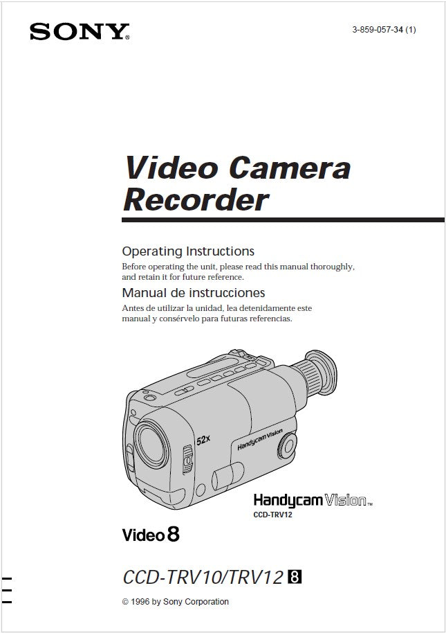 Sony CCD-TRV12 Camcorder Owners Manual