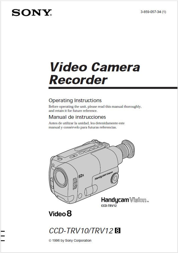 Sony CCD-TRV12 Camcorder Owners Manual