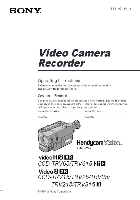 Sony CCD-TRV15 Camcorder Owners Manual