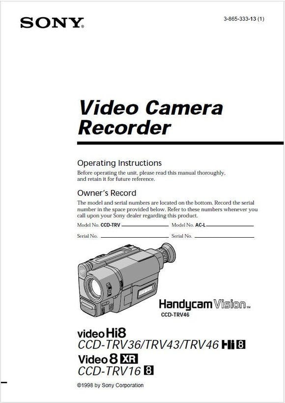 Sony CCD-TRV16 Camcorder Owners Manual