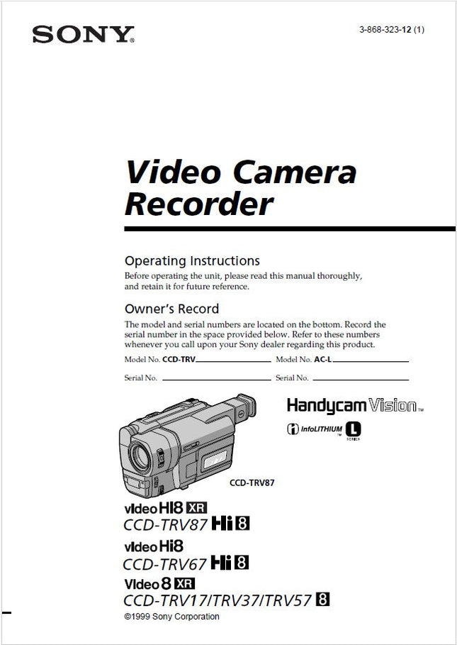 Sony CCD-TRV17 Camcorder Owners Manual