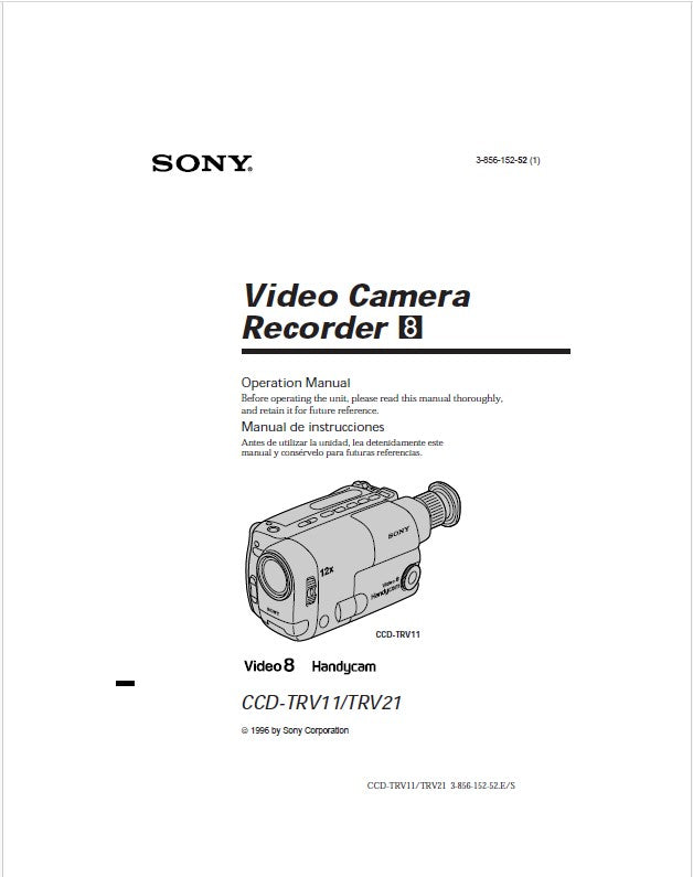 Sony CCD-TRV21 Camcorder Owners Manual