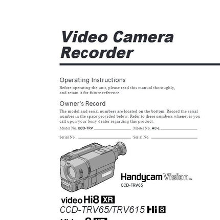Sony CCD-TRV25 Camcorder Owners Manual
