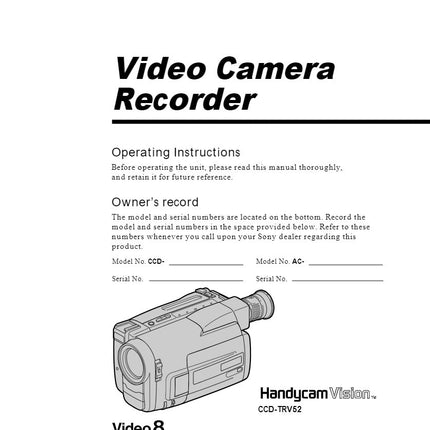 Sony CCD-TRV312 Camcorder Owners Manual
