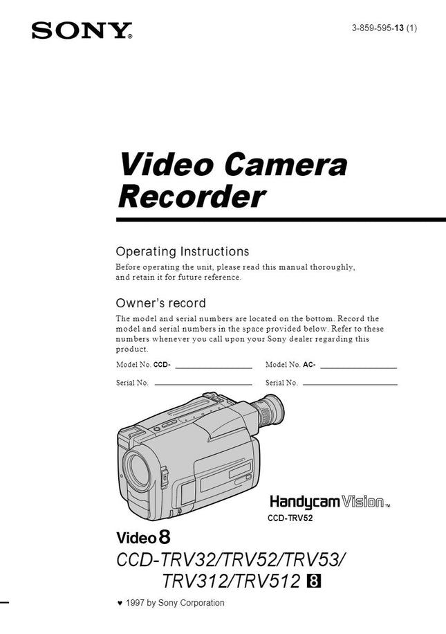 Sony CCD-TRV312 Camcorder Owners Manual