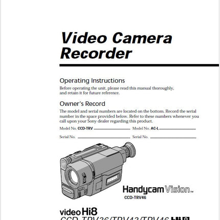 Sony CCD-TRV43 Camcorder Owners Manual