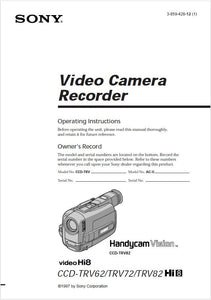 Sony CCD-TRV72 Camcorder Owners Manual