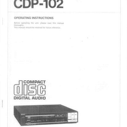 Sony CDP-102 CD Player Owners Manual