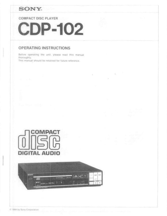 Sony CDP-102 CD Player Owners Manual