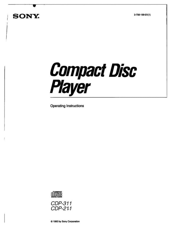 Sony CDP-211 CD Player Owners Manual