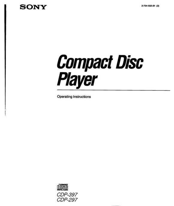 Sony CDP-297 CD Player Owners Manual